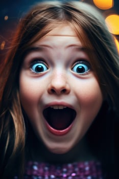 surprised young girl with wide open eyes and mouth photo