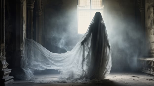 Mysterious ghostly figure in an abandoned building photo