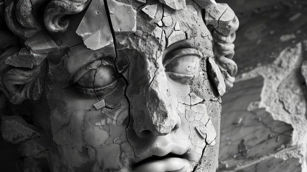 Cracked and weathered stone face photo