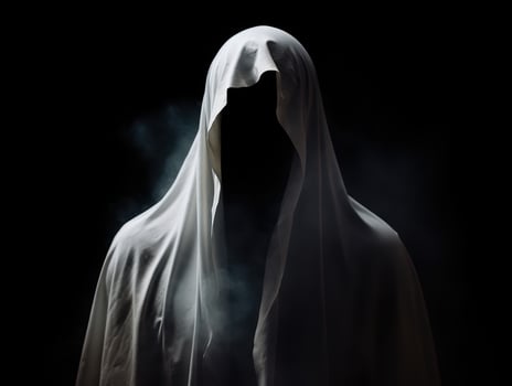 Mysterious ghostly figure in dark background photo