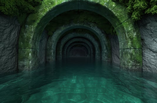 Enchanting underground tunnel with emerald waters photo