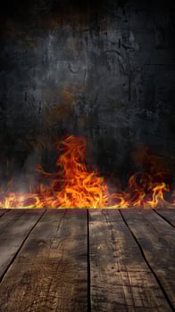 Dramatic Flames and Wooden Planks photo