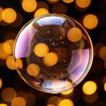 Sparkling glass sphere with colorful bokeh lights photo