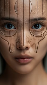 Futuristic portrait of a human face with digital overlay photo