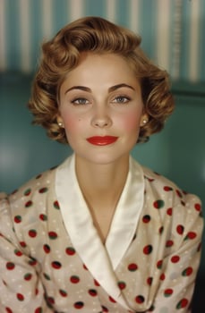 Glamorous woman with red lips and curled hair photo