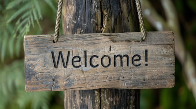 Rustic wooden welcome sign photo