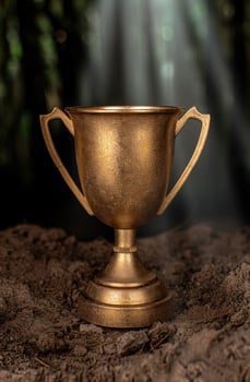 golden trophy in forest photo