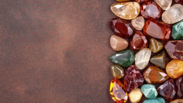 Assortment of colorful gemstones and crystals photo