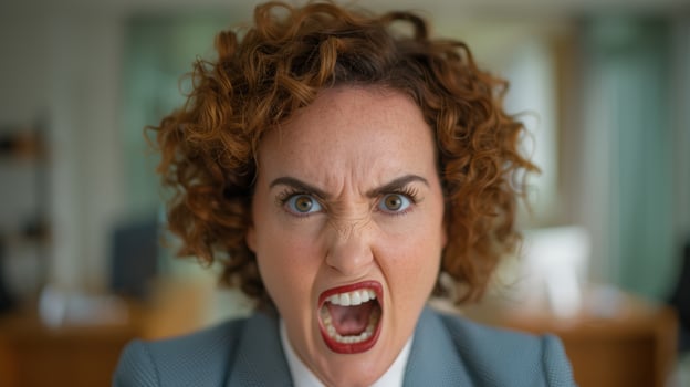 Angry businesswoman shouting in office photo