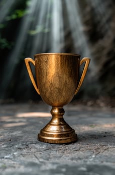 golden trophy with waterfall in background photo