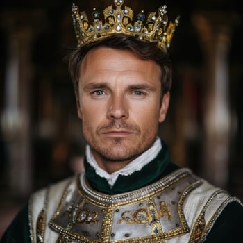 Regal portrait of a noble man wearing a crown photo
