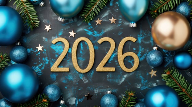 new year 2026 festive background with christmas ornaments photo