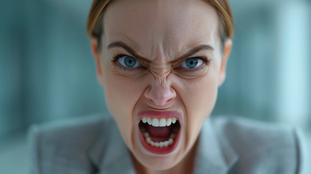 Furious woman shouting with intense expression photo