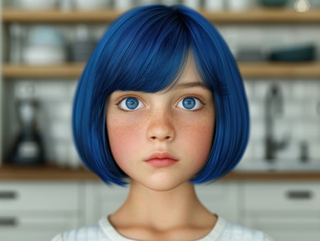 portrait of a young girl with blue hair photo