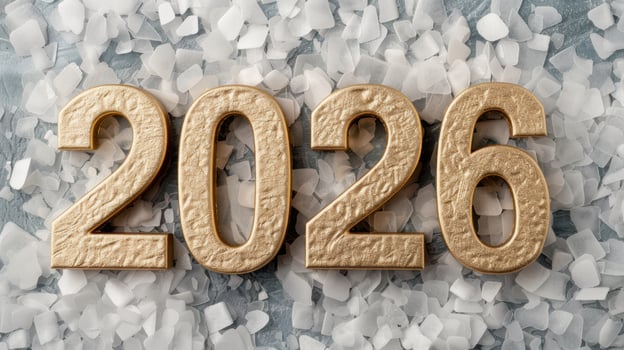 new year 2026 golden numbers on ice crystals photo
