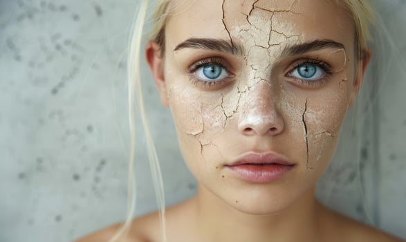 Cracked skin on a womans face photo