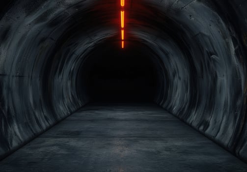 Mysterious dark tunnel with glowing light photo