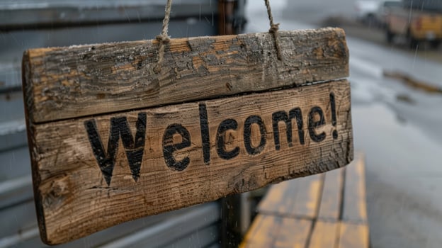 Weathered wooden welcome sign photo