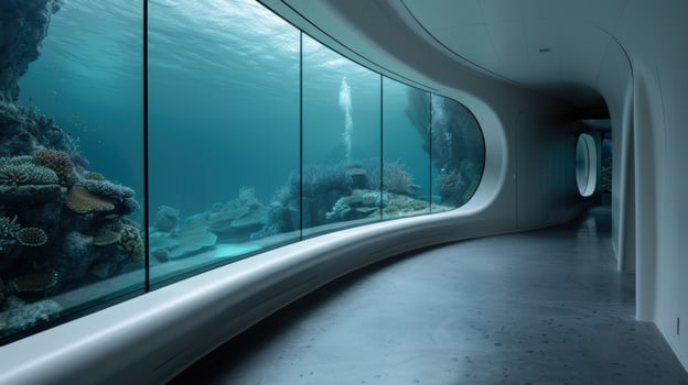 Underwater tunnel with coral reef and marine life photo