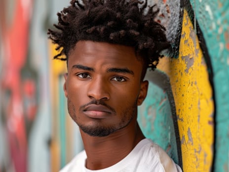 Pensive young man with curly hair photo