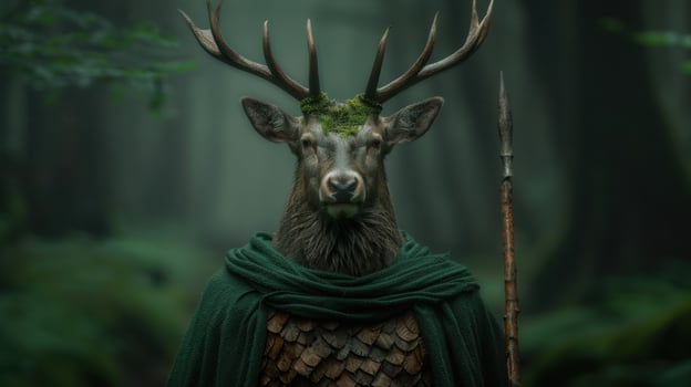 Majestic deer with antlers in forest photo