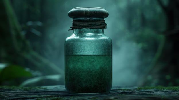 Vintage glass bottle in the forest photo