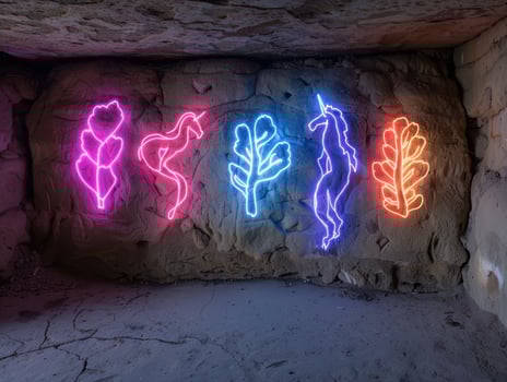 Neon art display in cave photo