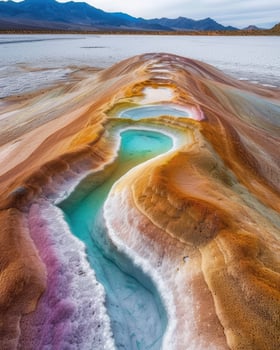Colorful desert landscape with salt pools photo