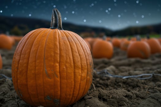 Autumn pumpkin patch under starry night sky photo