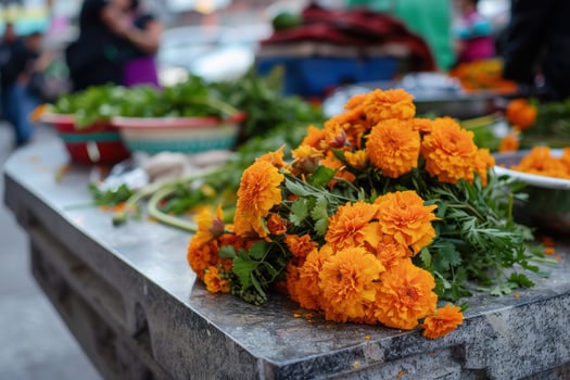 Vibrant marigold flowers at a local market photo