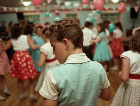young boy at a retro style school dance photo