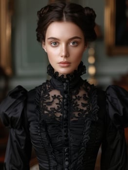 Victorian era woman in black lace dress photo