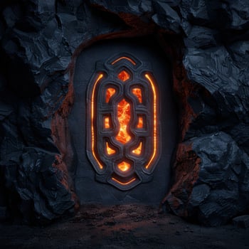 Mysterious glowing portal in dark cave photo