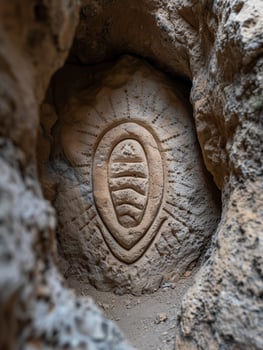 Ancient rock carving in cave photo