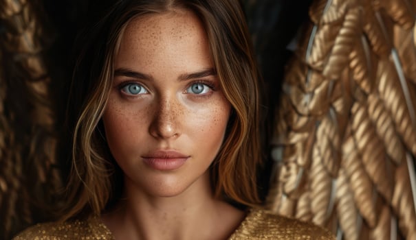 Captivating woman with striking blue eyes and freckles photo