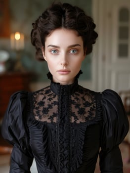 Elegant woman in black lace dress photo