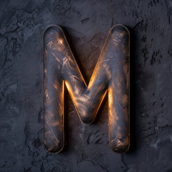 Rusted metal letter M on dark background photo