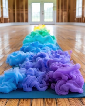 Colorful abstract fabric art installation photo
