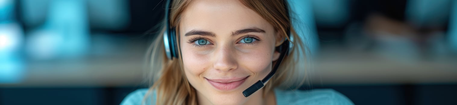 Smiling customer service representative with headset photo
