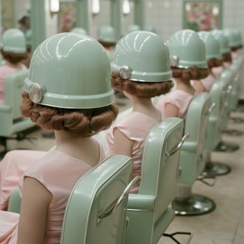 Vintage inspired beauty salon with retro hairstyles and equipment photo