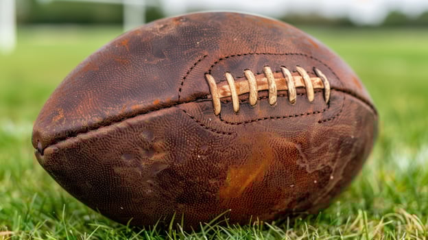 Vintage american football on grass field photo