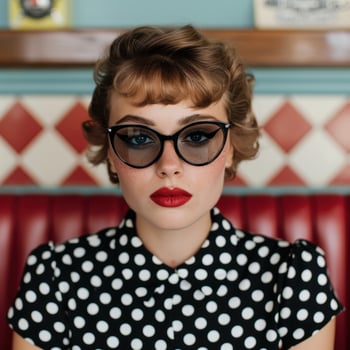 retro woman with curly hair and glasses photo