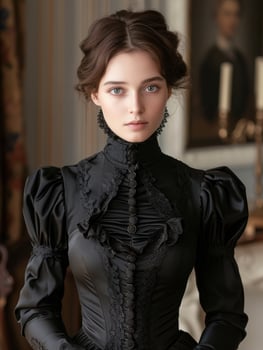 elegant victorian woman in black dress photo