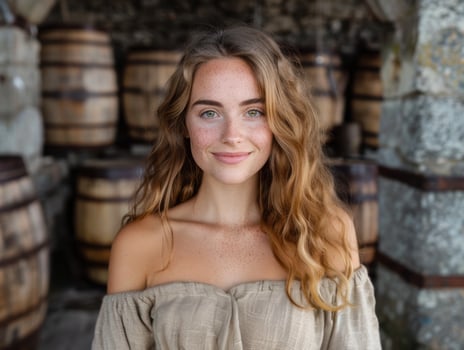 beautiful woman with wavy hair and freckles photo