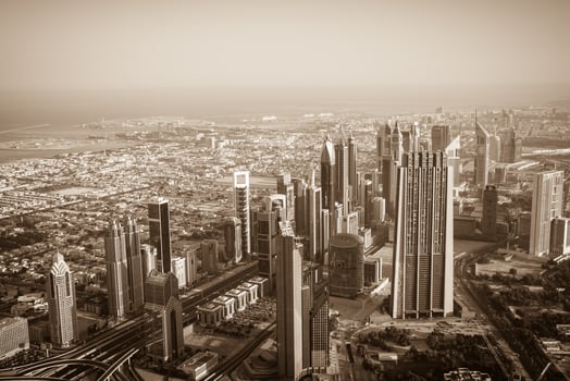Dubai downtown morning scene. Top view photo
