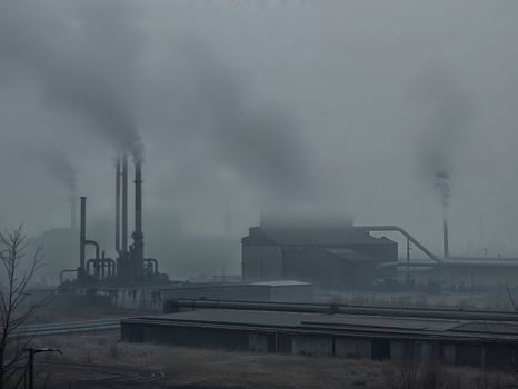Industrial area with thick smog and haze. photo