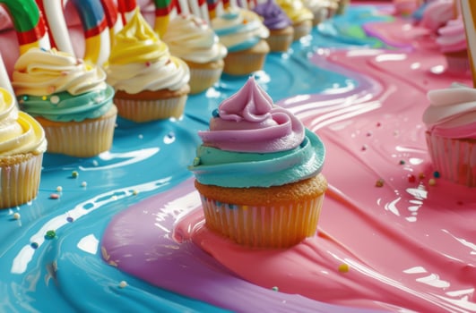 Colorful cupcakes with vibrant frosting photo