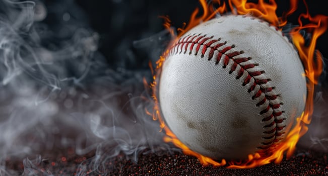 Burning baseball on dark background photo