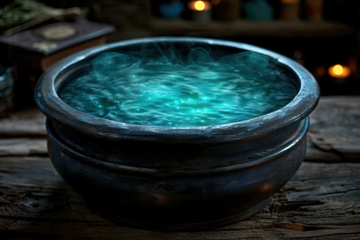 Mystical glowing water in a dark bowl photo