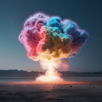 Colorful explosion of smoke and light over a lake photo